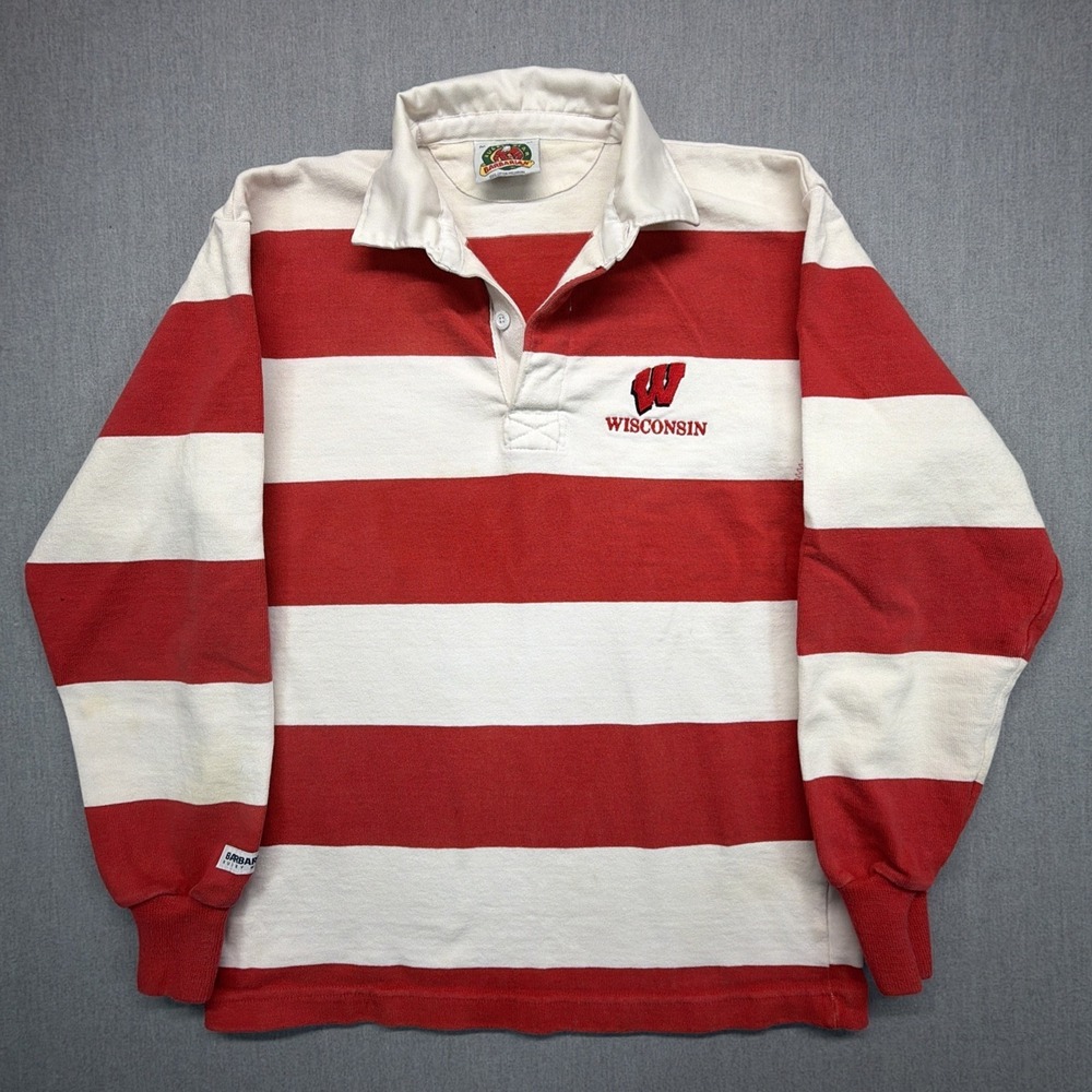 Vintage 90s Wisconsin Badgers Barbarian Rugby Striped Longsleeve Medium Shirt